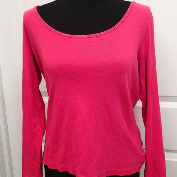 St Johns Bay Scoop Neck PInk Long Sleeve Shirt Size XL - Picture 1 of 5